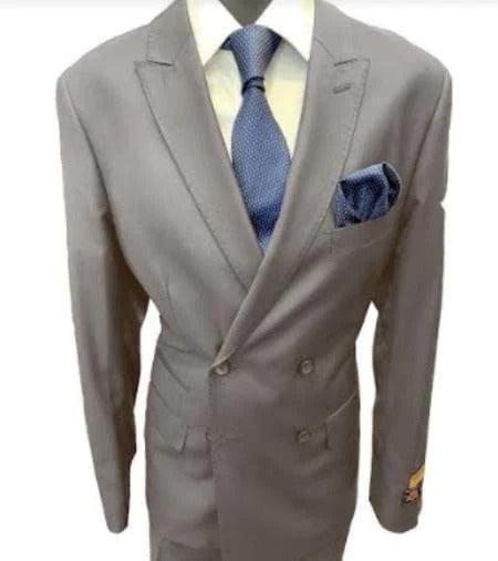 Four Button Double breasted Suit - Gray Slim Fi Suits Double Breasted Suit - AlbertoNardoniStore