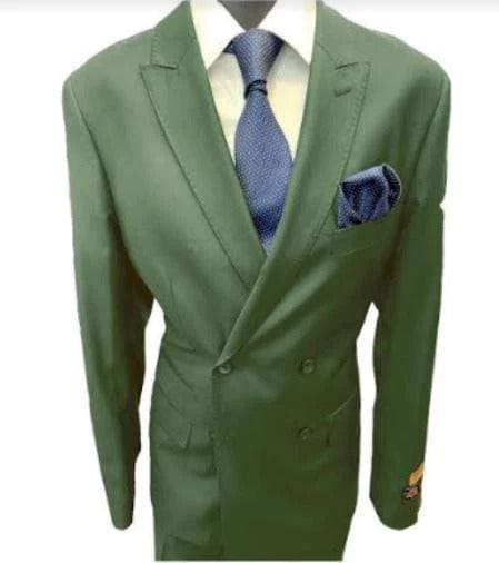 Four Button Double breasted Suit - Green Slim Fi Suits Double Breasted Suit - AlbertoNardoniStore