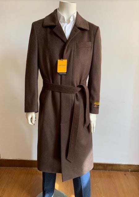 Full Length Overcoat - Wool Belted Topcoat Dark Brown - Wholesale Coat - Wholesale Winter Coats - AlbertoNardoniStore