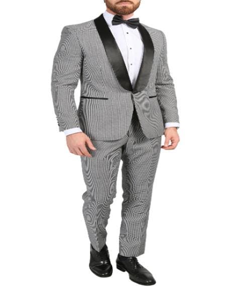 Gray and Black Suit - Mens Houndstooth Suits - Patterned Suits - AlbertoNardoniStore