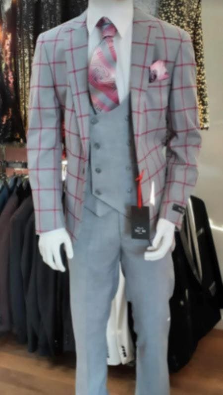 Gray and Burgundy Suit - AlbertoNardoniStore