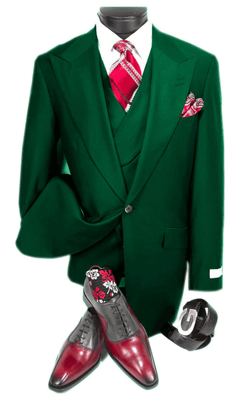 Green 3 Piece Suit - Green Three Piece Suit - AlbertoNardoniStore