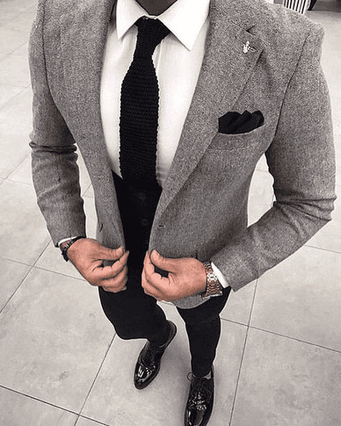 Grey jacket with black shirt best sale