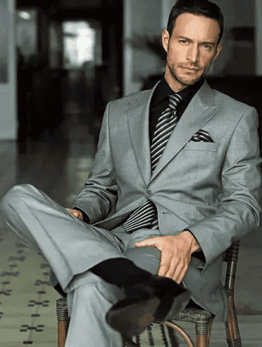 Grey Suit Black Shirt - AlbertoNardoniStore