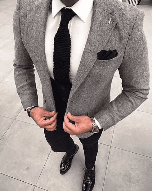 Grey suit jacket with black lapel best sale