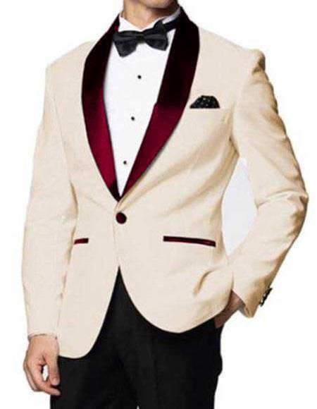 Ivory And Burgundy Tuxedo - AlbertoNardoniStore