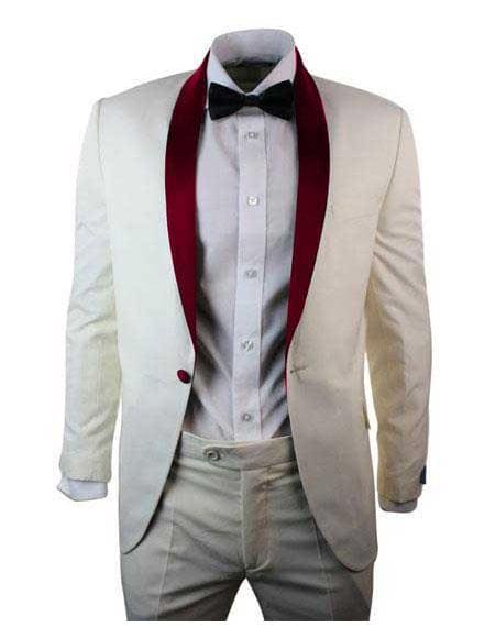 Ivory And Burgundy Tuxedo - AlbertoNardoniStore