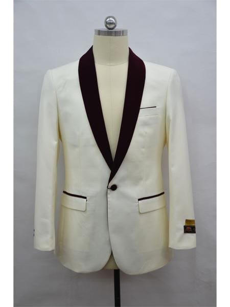 Ivory And Burgundy Tuxedo - AlbertoNardoniStore