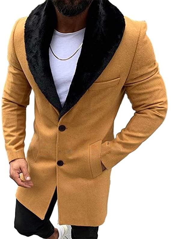 Lcucyes Mens Faux Fur Collar Jackets Winter Long Woolen Coat - AlbertoNardoniStore