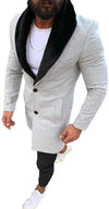 Lcucyes Mens Faux Fur Collar Jackets Winter Long Woolen Coat - AlbertoNardoniStore
