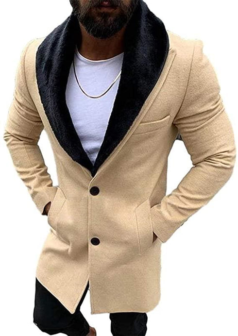 Lcucyes Mens Faux Fur Collar Jackets Winter Long Woolen Coat - AlbertoNardoniStore