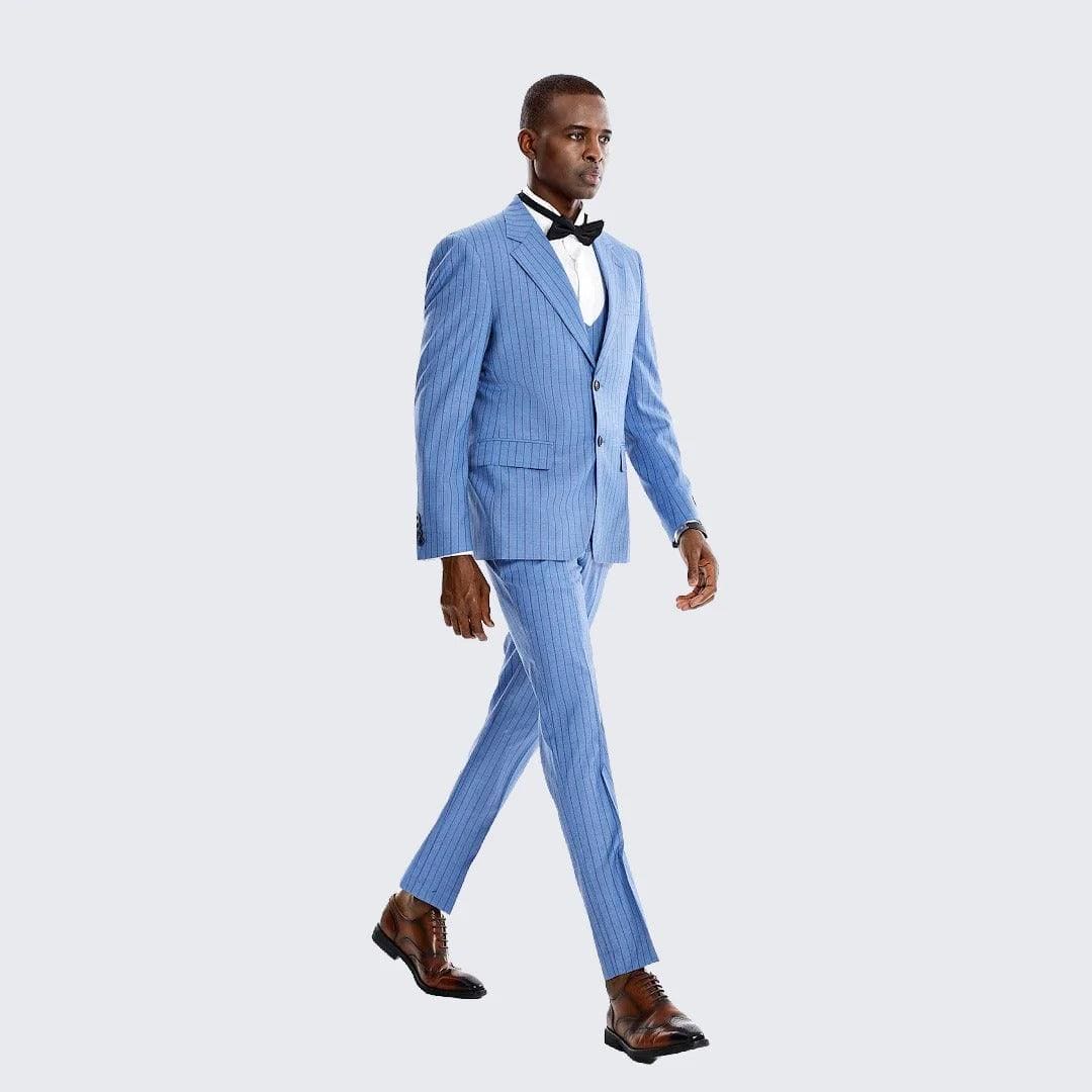 Men Pinstripe Suit Set for Men 2 Piece Pinstripe Suit Slim Fit Casual Dress  Suits Blazer Pants Royal Blue Suits 40 M - Yahoo Shopping