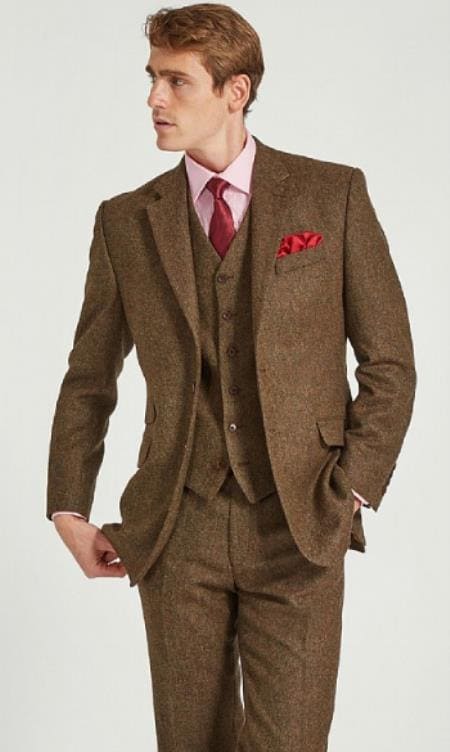 Light Brown Tweed Suit - Taupe Color Tweed Suit - AlbertoNardoniStore