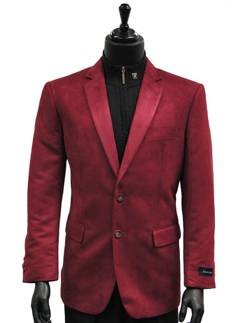 Men Cranberry Wine Ultra Faux Suede 2 Button Dress Casual Work Blazer - AlbertoNardoniStore