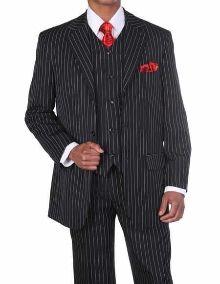 Men's 1920'S 30'S Fashion Look Available In 2 Or Three ~ 3 Buttons Vested Pinstripe - AlbertoNardoniStore