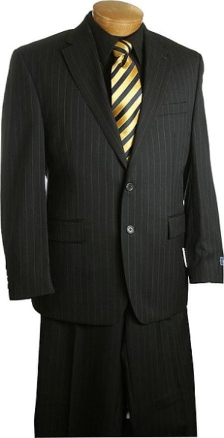 Men's 2 Button Slim Fit Black Pin Stripe Suit - AlbertoNardoniStore