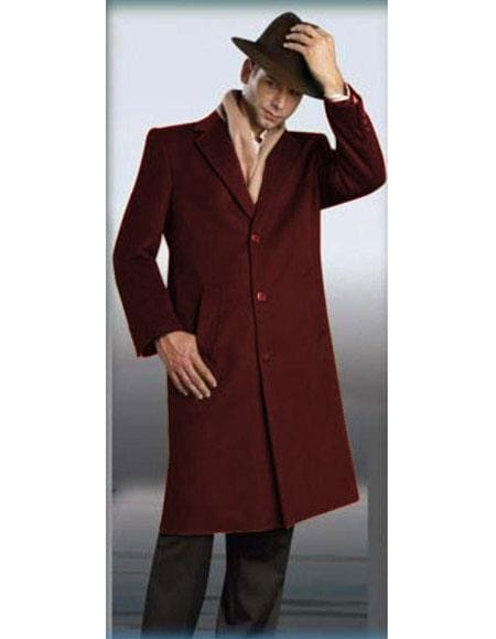 Men's Alberto Nardoni Brand Burgundy ~ Wine ~ Maroon Color Full Length Coat Long - AlbertoNardoniStore