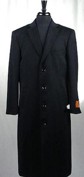 Men's Black 4 Button Wool Blend Bravo Top Overcoat - AlbertoNardoniStore