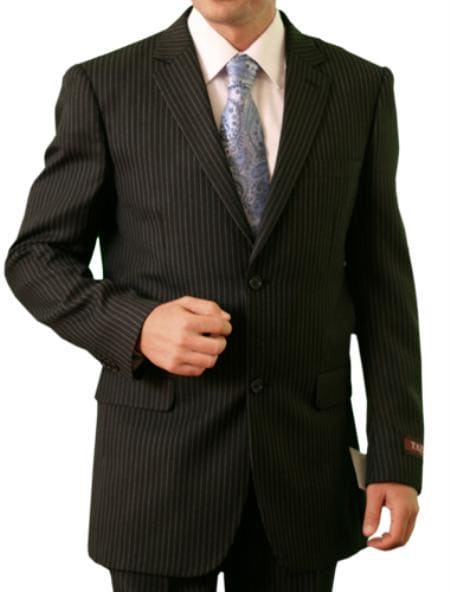 Men's Black Stripe ~ Pinstripe 2 Button Front Closure Suit - AlbertoNardoniStore