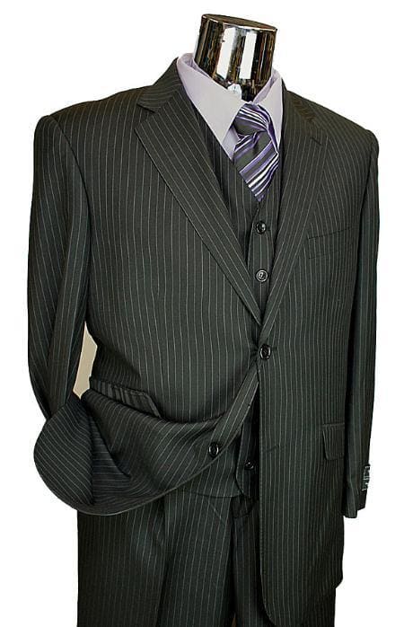 Men's Black SUIT WITH Stripe ~ Pinstripe Shadow Tone On Tone Pattern Wool Suit - AlbertoNardoniStore