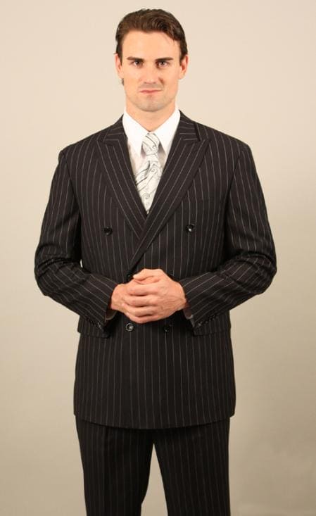 Men's Black With White Stripe Double Breasted Suit - AlbertoNardoniStore