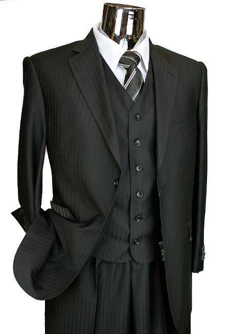 Men's Black With White Stripe Double Breasted Suit - AlbertoNardoniStore