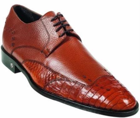 Men's Caiman (Gator) Belly Skin Cognac Dress Shoe - Mens Light Brown Mens Dress Shoes - AlbertoNardoniStore