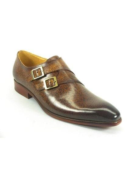 Men's Carrucci Fashionable Cognac Double Monk Strap Leather Stylish Dress Shoe - AlbertoNardoniStore