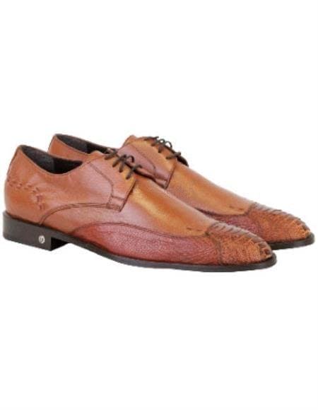 Men's Cognac Full Leather Lining Vestigium Genuine Ostrich Leg Derby Shoes - AlbertoNardoniStore