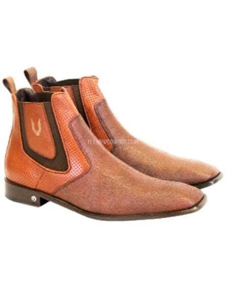 Men's Cognac Vestigium Genuine Catshark Chelsea Boots Handcrafted - Mens Light Brown Mens Dress Shoes - AlbertoNardoniStore