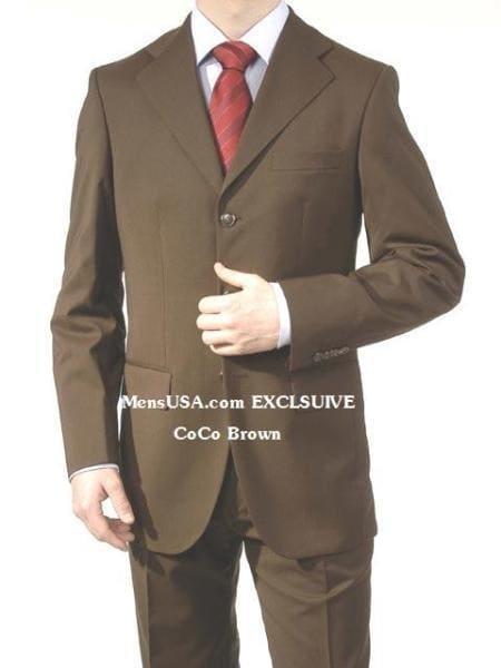 Men's Dark Brown Super Poly~Rayon 3 Buttons Dress Business Suits - AlbertoNardoniStore