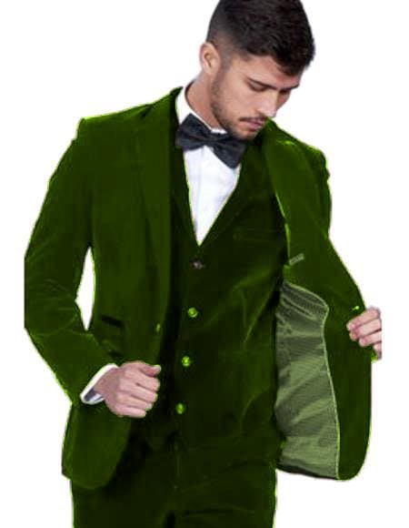 Men's Dark Green Color Peak Lapel Men's Velvet Suit Vested - AlbertoNardoniStore