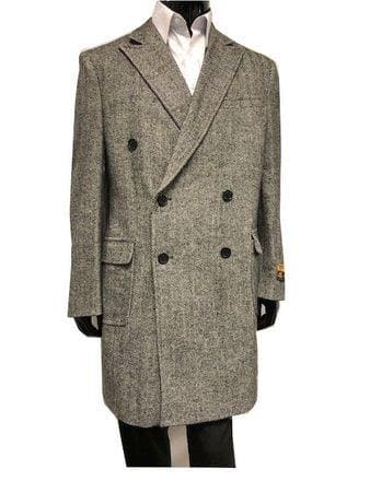 Men's Double Breasted Wool Cashmere Coat Knee Length Gray - AlbertoNardoniStore