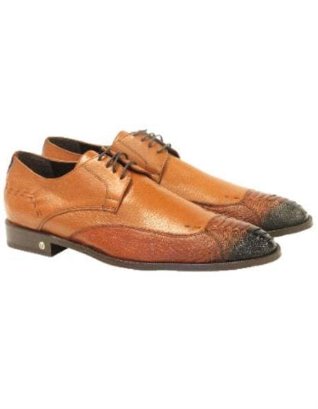 Men's Faded Cognac Vestigium Genuine Ostrich Leg Derby Shoes - AlbertoNardoniStore