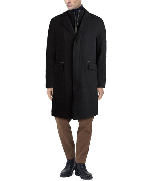 Men's Layered Look Classic-Fit Twill Topcoat with Faux-Leather Trim - AlbertoNardoniStore