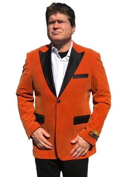 Men's Orange Satin Peak Lapel Blazer - AlbertoNardoniStore