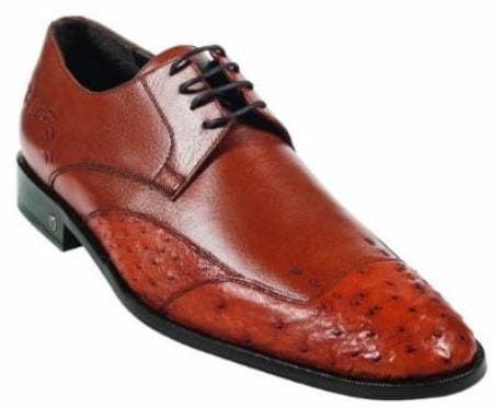 Men's Ostrich Full Quill Skin Cognac Dress Shoe Mens Ostrich Skin Shoes - AlbertoNardoniStore