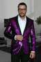 Men's Purple Shiny Sequin Paisley Blazer Dinner Jacket Sport Coat - AlbertoNardoniStore