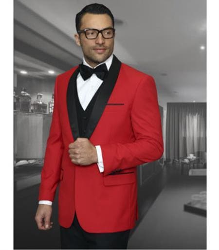 Men's Red Shawl Lapel Side Velvet Tuxedo - AlbertoNardoniStore