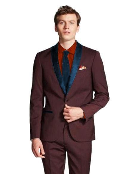 Men's Shawl Lapel Maroon/Navy ~ Wine ~ Maroon Suit Tuxedo Burgundy Suit - AlbertoNardoniStore