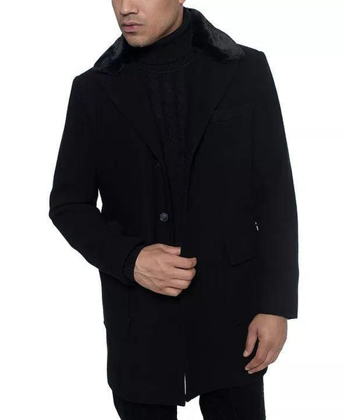 Men's Single Breasted Walking Coat with Detachable Faux Mink Collar - AlbertoNardoniStore