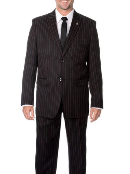 Men's Two Black And Red Stripe 2 Buttons Bold Chalk Pinstripe Suit - AlbertoNardoniStore