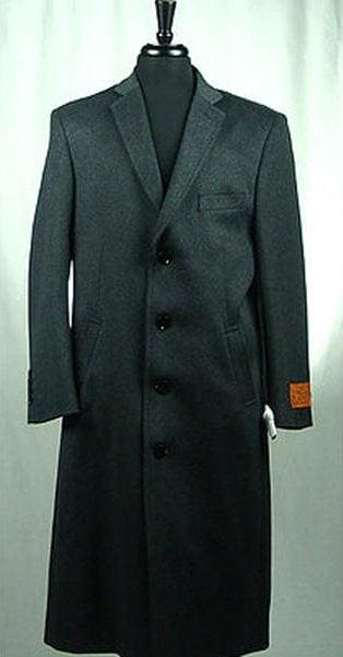 Men's Wool Blend 4 Button Bravo Top Overcoat Charcoal Grey - AlbertoNardoniStore