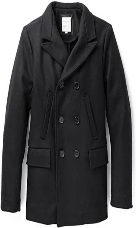 Billy Reid Men's Wool Double Breasted Bond Peacoat with Leather Details - Black - AlbertoNardoniStore