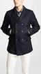 Billy Reid Men's Wool Double Breasted Bond Peacoat with Leather Details - Navy - AlbertoNardoniStore