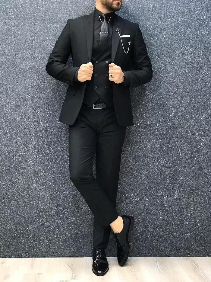 Men Suits Men Black Luxury Designer Formal Fashion 3 Piece Wedding Groom Wear Party Wear Suit - AlbertoNardoniStore