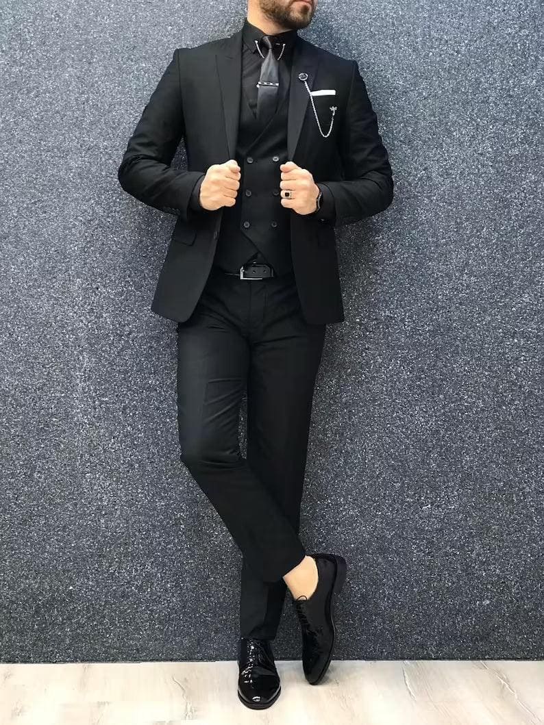 Men Suits Men Black Luxury Designer Formal Fashion 3 Piece Wedding Groom Wear Party Wear Suit - AlbertoNardoniStore