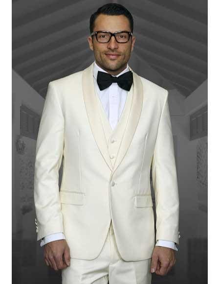 Mens 1 Button Ivory Cream Off White Tuxedo - AlbertoNardoniStore