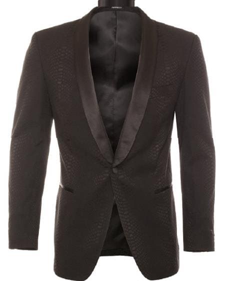 Mens 1 Button Snake Skin Tuxedo Dinner Jacket in Black - AlbertoNardoniStore