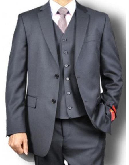 Mens 100 Percent Wool Suits - Jet Black Business Suit - AlbertoNardoniStore